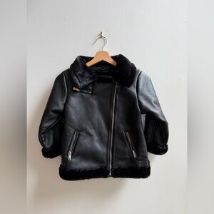 Fashion Nova Mini Riding Around Ready Faux Leather Jacket Black Fur Trim Size 8